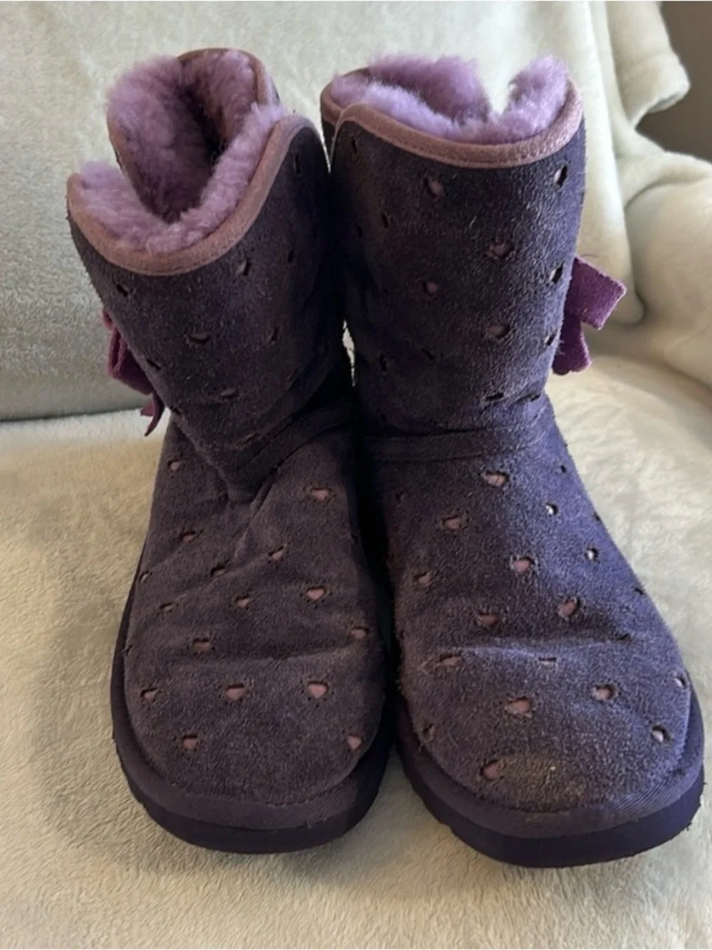 UGG Purple Suede Shearling Bow Short Boots